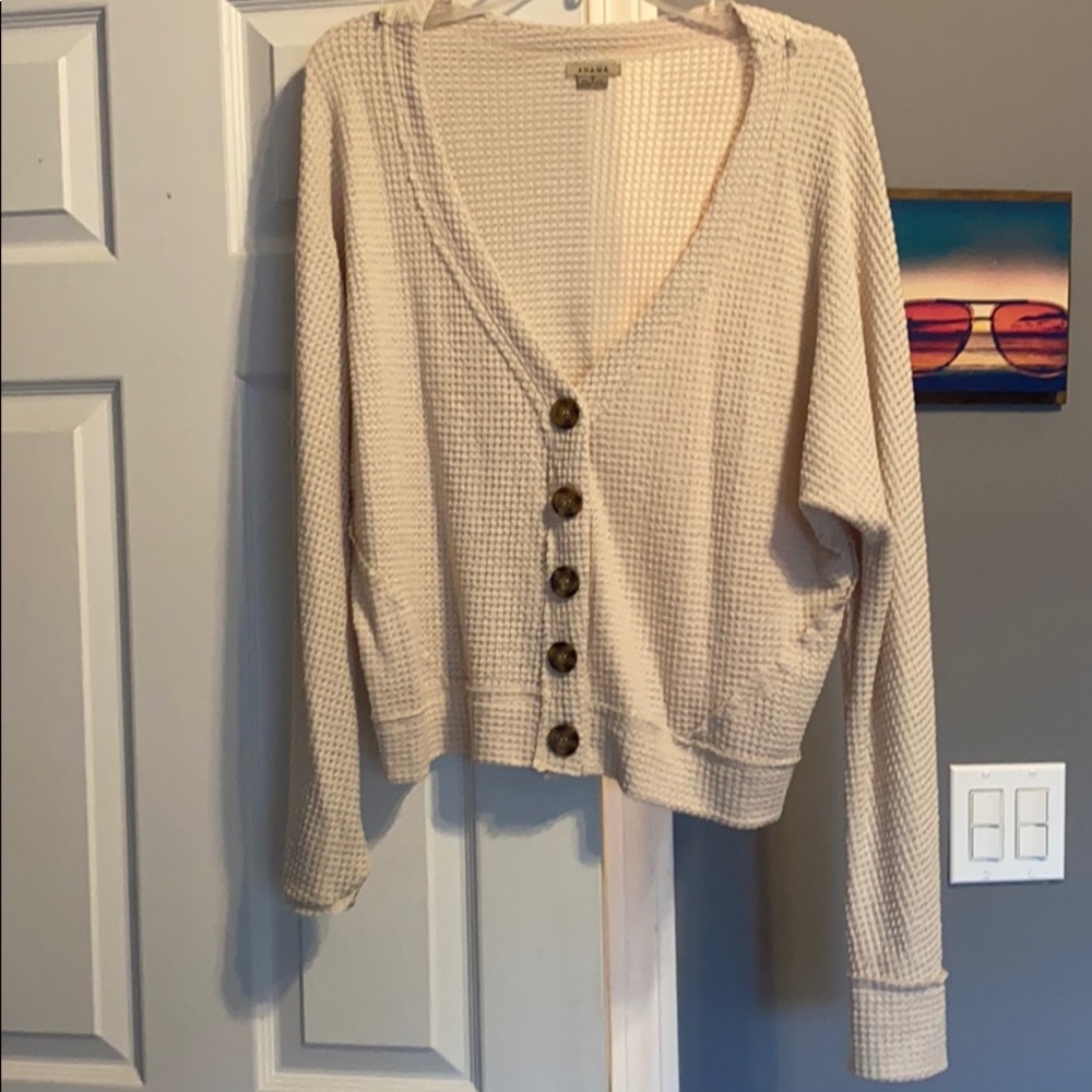 Waffle Knit Button Up Top